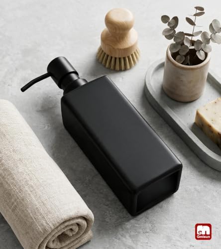 GMISUN Black Soap Dispenser Bathroom, Glass Hand Soap Dispenser with Stainless Steel Pump, 12 fl oz/350ml Refillable Dish Dispensers for Kitchen, Modern Liquid Lotion Bottles for Bathroom Countertop - Image 5