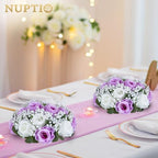 NUPTIO Flower Balls for Table Centerpieces: Purple & White Artificial Rose - Image 2