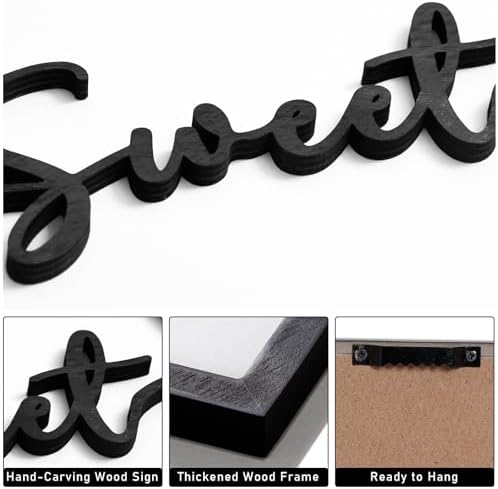 3D Wood Sweet Dreams Wall Decor Above Bed Decors, Bedroom Wall Art 36x16”, Black Wall Decor for Bedroom (12x16 inches, Set of 3, Framed) - Image 2