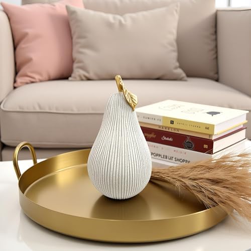 Gray-White Pear Figurine with Gold Leaf, Resin Pear Sculpture for Home Decor, Minimalist Decorative Fruit Statue for Kitchen Counter, Dining Room & Tabletop Display - Image 6