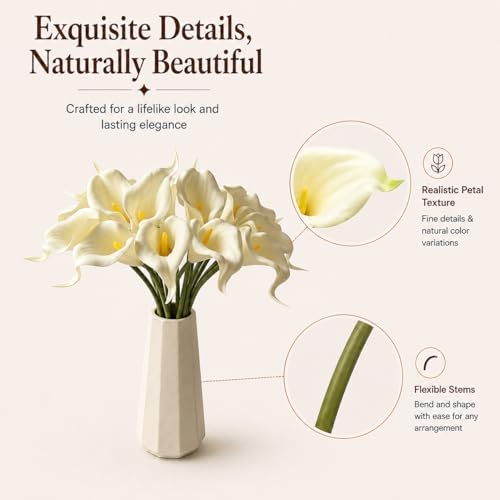 Mandy's 20pcs Cream Calla Lily Artificial Flowers - Image 4