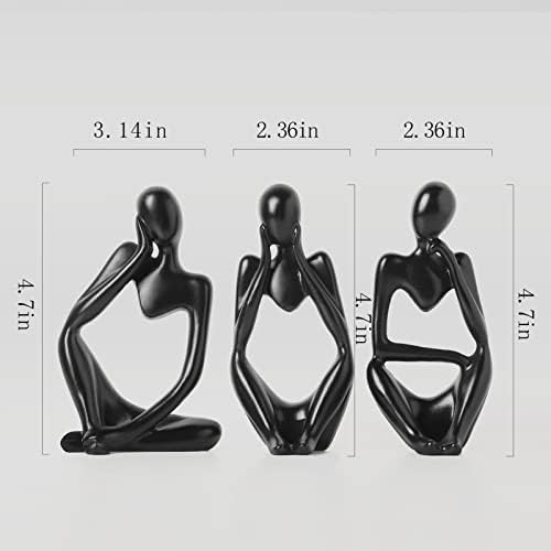 BrownLove 3pcs Decor Blcak Thinker Statue Abstract Art Sculpture，Resin Collectible Figurines for Home Living Room Office Shelf Decoration - Image 3