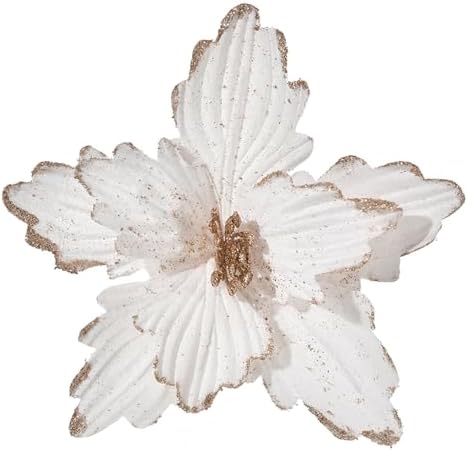 10 PCS Glitter Poinsettias, 8.7" Artificial Christmas Flowers, Cream White by FuleHouzz