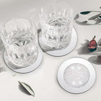 Jetec Mirrored Glass Coaster Set of 6 with 1 Holder 4" Crushed Diamond Round Cup Mat Glitter Crystal Rhinestone Glass Coaster Bling Table Decor for Bar Kitchen Gift for Christmas(White,4 Inch) - Image 6