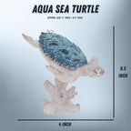 Aqua Sea Turtle Sculpture Coastal Nautical Tabletop Decor, 8.5 x 7 x 4 Inches Beach House Figurine Room Accent with Coral Reef Base - Image 4