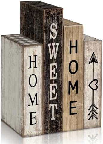 Lineshading 4 Pcs Farmhouse Table Decor Wooden Books Home Sweet Home Sign by Lineshading