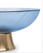 Round Glass Decorative Bowl (Blue), 9.8 Inches Handblown Striped Design Glass Bowl with Rust Resistant Metal Base,Decor Fruit Bowl for Home Decor,Table Centerpiece,Kitchen Island and Dining Decor - Image 6