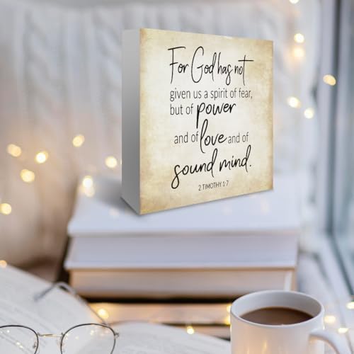 Inspirational Bible Verse For God Has Not Given Us A Spirit Of Fear Wooden Box Sign 2 Timothy 1:7 Rustic Scripture Wood Block Plaque Box Sign for Home Office Shelf Table Decoration, Christian Gifts - Image 5