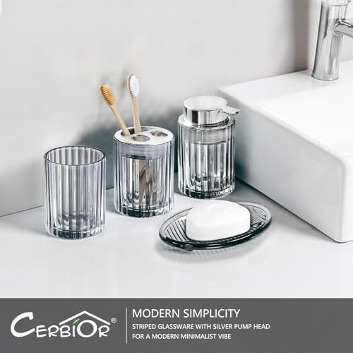 CERBIOR Bathroom Accessories Set, 4 PCS Glass Bathroom Set,Silver Grey - Image 6