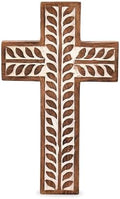NIRMAN Mango Wood Religious Catholic Cross Wall Hanging Floral Carvings Living Room Home Décor for Entryway Office Living Room (10" x 6" x 0.75") by NIRMAN