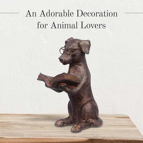 Young's Inc Resin Reading Dog Figurine for Bookshelf, Office Desk & Library Decor, Cute Dog Statue with Glasses and Book, Rustic Animal Home Accent, 3.25" L x 2.36" W x 5" H - Image 2