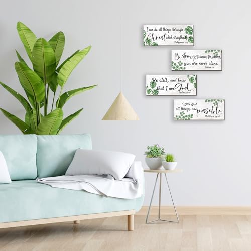 4 Pieces Green Bathroom Decor Christian Wall Decor Motivational Religious Prayer Sign with Eucalyptus Tropical Leaves for Home Living Room Office Bedroom Bathroom(Green, 10x4 In) - Image 2