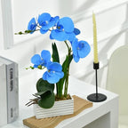 Artificial Real Touch Orchid Flowers with White Ceramic Vase, Blue - Image 3
