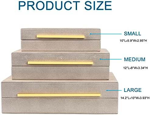 Ivory Shagreen Box Set Of 3 Faux Leather Decorative Boxes, Large Modern Nesting Storage Decorative Boxes with Lids for Home Decor Stacking jewelry Box Organizer - Image 2