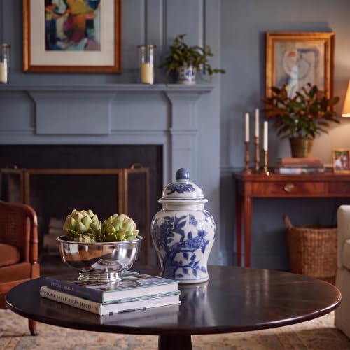 Creative Co-Op Decorative Ceramic Ginger Jar with Domed Lid, Blue & White - Image 7