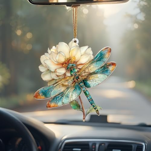 Dragonfly Ornament Stained Glass Style – Acrylic Window Hanging Suncatcher with Flower, Dragonfly Gifts for Women, Christmas Tree Ornament, Whimsical Home & Garden Décor(Sun-21) - Image 3
