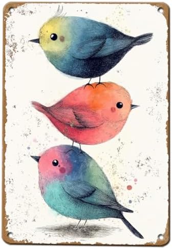 Vintage Tin Sign Watercolor Birds Wall Decor Nursery Birds Print Cute Wall Decoration Animals Sign Poster Home Bar Plate Wall Decor 12x16 Inch by KIYOYOHomeIsOurHappyPlace