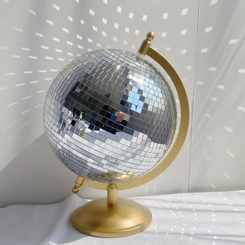 Disco Ball Globe Sculpture, 6.5in Gold Mirror Tabletop Decor by MFGDISCO