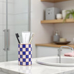 Checkered Bathroom Toothbrush Holder, Bathroom Black and White Ceramic Toothbrush Holder, Modern Toothbrush Box, Used for Bathroom countertop Storage Rack, Checkered Bathroom Decoration (Blue) - Image 4