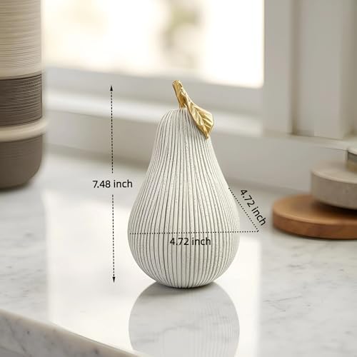 Gray-White Pear Figurine with Gold Leaf, Resin Pear Sculpture for Home Decor, Minimalist Decorative Fruit Statue for Kitchen Counter, Dining Room & Tabletop Display - Image 4