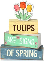 Spring Decoration Wooden Tiered Tray Decor – Tulips Spring Stacked Block Sign with Floral Accent – Farmhouse Tabletop Spring Decor for Shelf Mantel Seasonal Home Display by Unknown