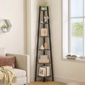 Hoctieon Corner Shelf, 6-Tier Corner Bookshelf, Rustic Ladder Shelf, Industrial Display Stand for Living Room, Kitchen, Home Office, Balcony, Small Space, Metal Frame, Grey by Hoctieon