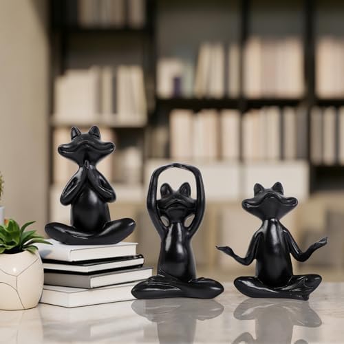 Suoedd Black Frog Yoga Figurines 3 Pcs,Modern Decor for Shelf,Desk,Office - Image 4