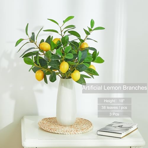 Heleze 3 Pcs Artificial Lemons Tree Branches - Faux Greenery Stems Realistic Lemon Branch with Lifelike Leaves Fake Lemon Plant for Home, Dining Table, Kitchen Decor 18 Inch - Image 6