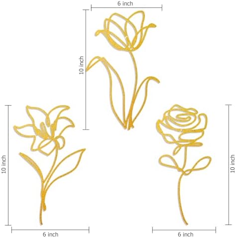 Oubasa 3 Pieces Metal Flowers Wall Arts Decor, Rustic Farmhouse Metal Wall Ornament Art Gold Minimalist Floral Decor for Bathroom Kitchen Bedroom Living Room, 6x10 Inches - Housewarming Gifts - Image 2