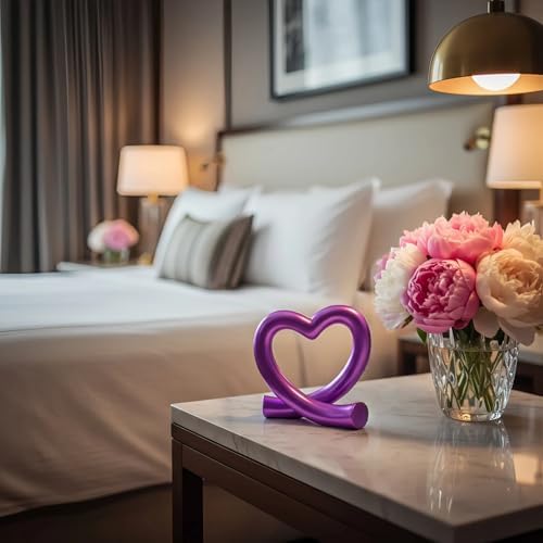 Lescafita Purple Heart Decor Sculpture, Artistic Abstract Love Statue Modern Home Decor Accent for Desk Shelf Coffee Table Room, Creative Unique Gift - Image 2