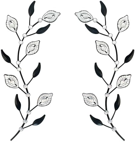 sxnzequnze 2 Set Metal Tree Leaf Wall Art for Home Decor Living Room Bedroom Dining Room Bling Rhinestone, 3D, Iron Branch Hanging Leaf Sculpture Art Pieces -Black 16.5in*6.7in by sxnzequnze