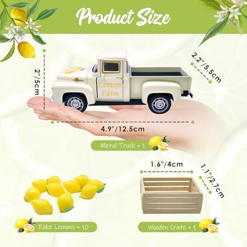 Lemon Decor Vintage Truck Decor Mini Lemons & Wooden Crate, Cream - Image 2