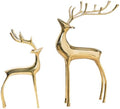 Reindeer Figurine Statues Deluxe Set of 2, Christmas Deer Pure Copper Heavy Reindeer Ornaments for Home Decor Accents Living Room Office Bookself Tabletop Mantle Christmas Decoration, Gold by YACSNBF