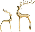 Reindeer Figurine Statues Deluxe Set of 2, Christmas Deer Pure Copper Heavy Reindeer Ornaments for Home Decor Accents Living Room Office Bookself Tabletop Mantle Christmas Decoration, Gold by YACSNBF
