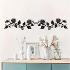 DUOOLN 2 Pcs Metal Rose Tree Leaf Wall Decor, Long Iron Scroll Vine Wall Art Above, Rustic Hanging Sign Flowers Sculpture, For Above Door Living Room Office Indoor And Outdoor Decoration - Black - Image 2