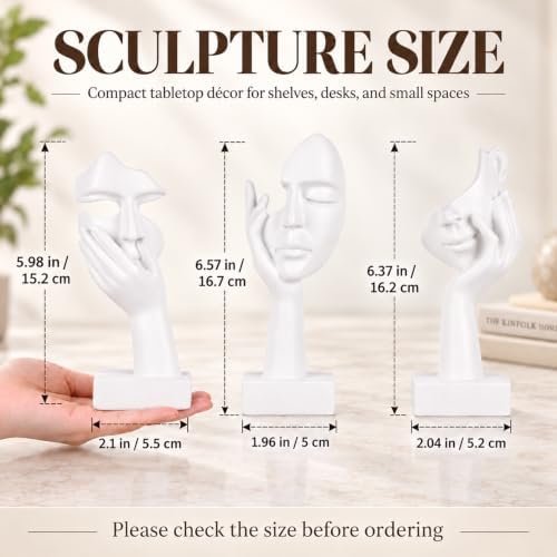 3 Pcs Thinker Small Statue Set - White Art Abstract Home Accent Figurines for Decor Woman Apartment Bookshelf Floating Shelf Coffee Table Office Desk Bathroom Counter Decor (3 Pcs White, 6") - Image 3