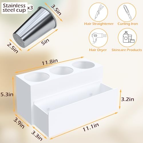 Matte White Countertop Detachable Hair Tool Organizer for Vanity - Image 4