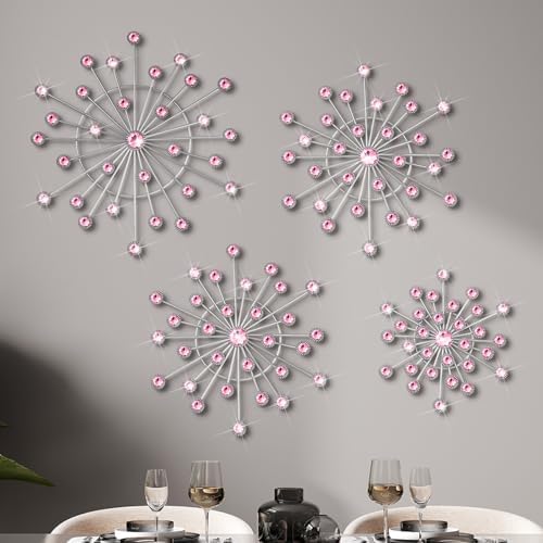 Blulu 4 Pcs Pink Wall Decor, Bling Crystal Starburst Metal Wall Art by Blulu
