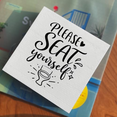 Funny Rustic Bathroom Decor Wooden Box Sign 5x5 Inch - "PLEASE SEAT yourself" Humorous Restroom Shelf Table Decor, Farmhouse Style Wall Countertop Ornament for Home Guest Bathroom Housewarming Gift - Image 4