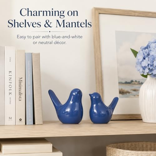 XMGZQ Small Ceramic Bird Statue and Sculpture for Home Decor Accents,Modern Animal Ornaments for Living Room,Bedroom,Coffee Table Centerpiece,Bookshelf,Cabinets,Cute Knick Knacks for Shelves (Blue) - Image 5