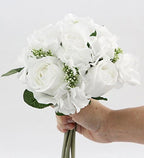 Admired By Nature Artificial Rose Hydrangea Flowers Bouquet, 9 Stems Faux Wedding Bouquet for Bride Bridesmaid, Centerpieces Floral Arrangement Home Decoration GPB8359-WHITE, White - Image 3