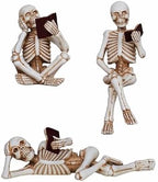 Dlfghos 3 Pieces Halloween Skeleton Statue Halloween Skull Figurine Home Decor Reading Skeleton Figurines Decorations for Indoor Fireplace Home Kitchen Desk Office Party by Dlfghos