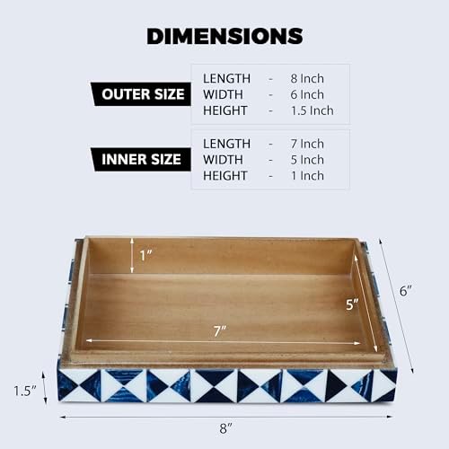 Handicrafts Home Blue and White Decorative Storage Box with Lid – Slim Rectangular Storage Box, Handmade Resin Inlay Wooden Box, Remote Holder, Desk Organizer, Decorative Keepsake & Jewelry- 6x8x1.5 - Image 2
