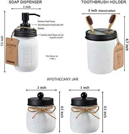 SheeChung Mason Jar Bathroom Accessories Set,6Pcs Rustic Bathroom Set,White - Image 5