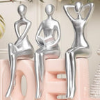 Quoowiit Thinker Statue Office Desk Decor, Silver Art Sculpture Ornament Coffee Table Bookshelf Decor Modern Home Unique Home Decorations for Living Room 3 Piece - Image 6