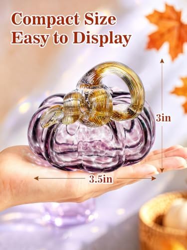 Cosweet 3.5" Handmade Blown Glass Pumpkin for Home Table Mantel Fall Decor - Image 4
