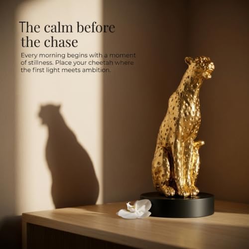 Gold Cheetah Statue, Resin Sitting Leopard Figurine Home Decor - Image 3