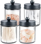 Amolliar Glass Apothecary Jar Qtip Holder Metal Lids 4pc/Grey by Amolliar