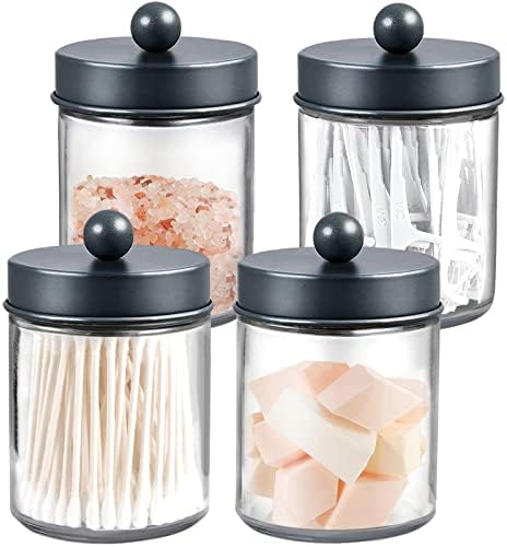 Amolliar Glass Apothecary Jar Qtip Holder Metal Lids 4pc/Grey by Amolliar