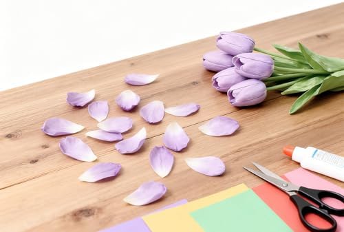 Light Purple Artificial Tulips, 20 Pcs PU Real Touch Faux Flowers - Image 6